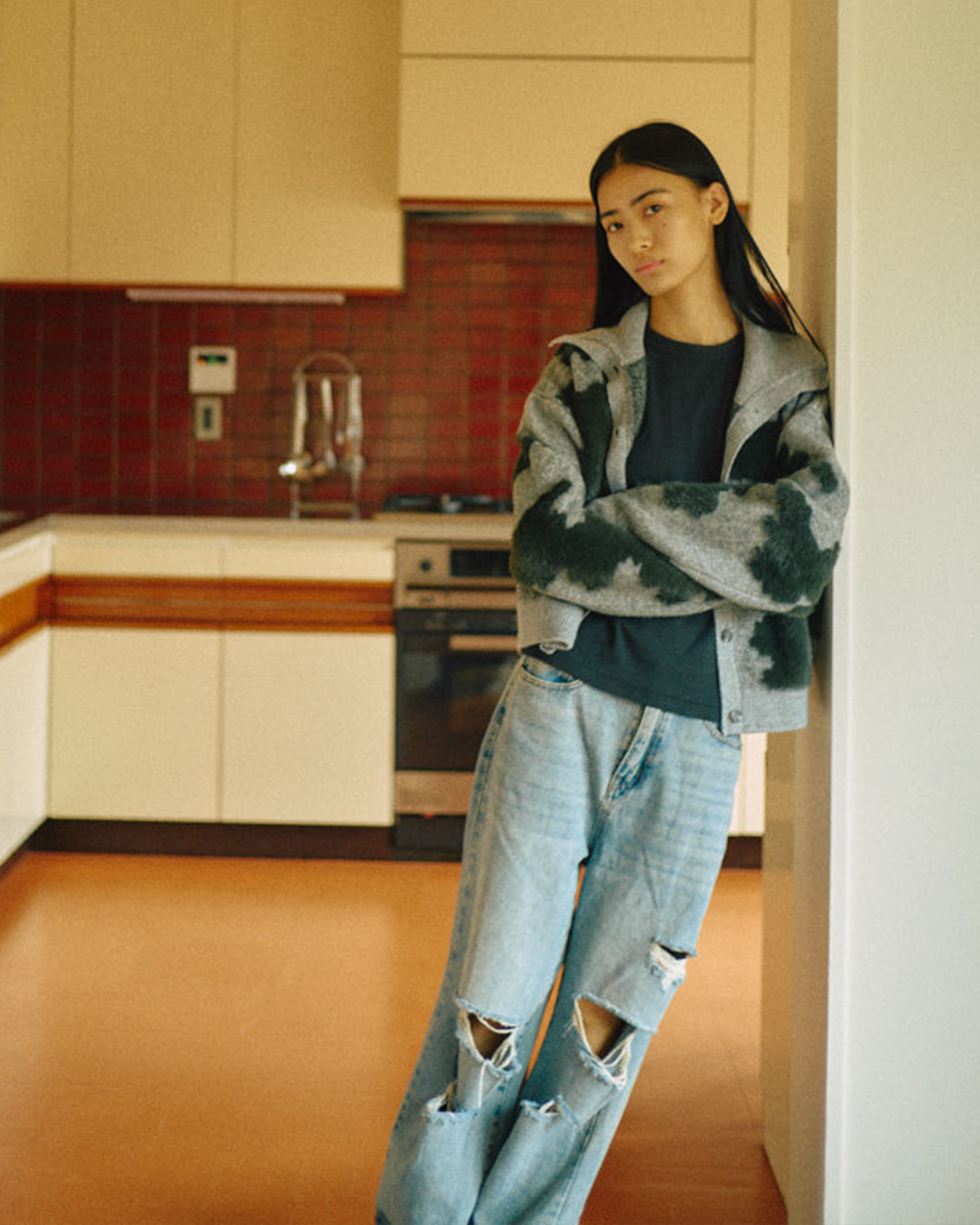 Pattern Knint Blouson -Green- - 22