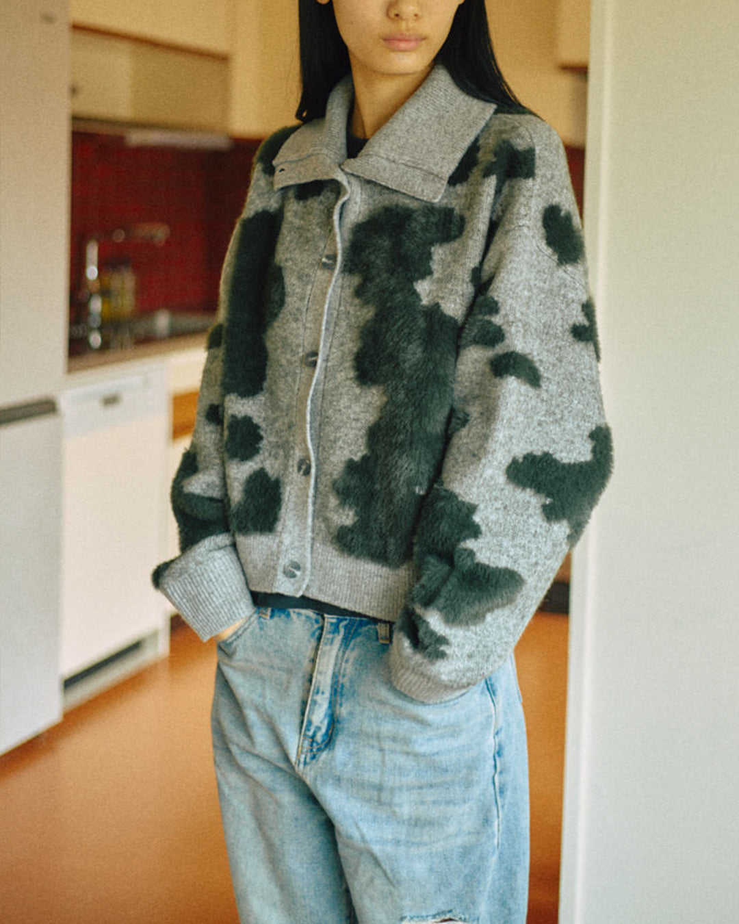 Pattern Knint Blouson -Green- - 20