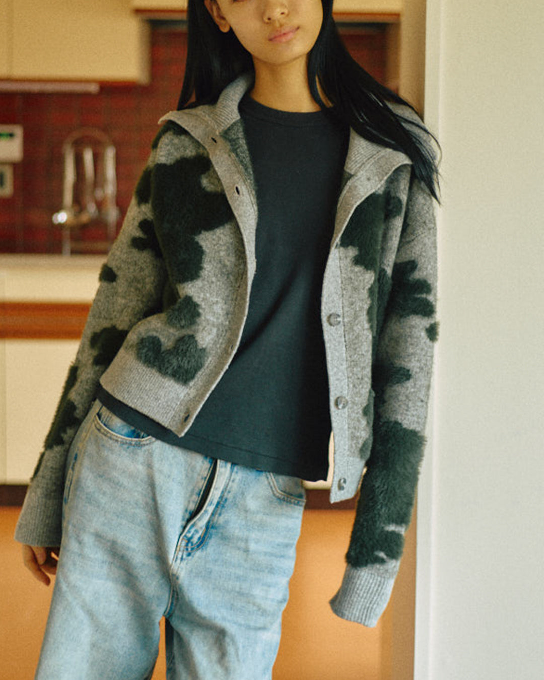 Pattern Knint Blouson -Green- - 21