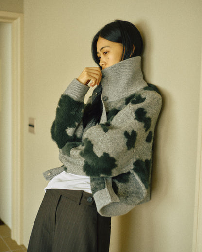 Pattern Knint Blouson -Green- - 30