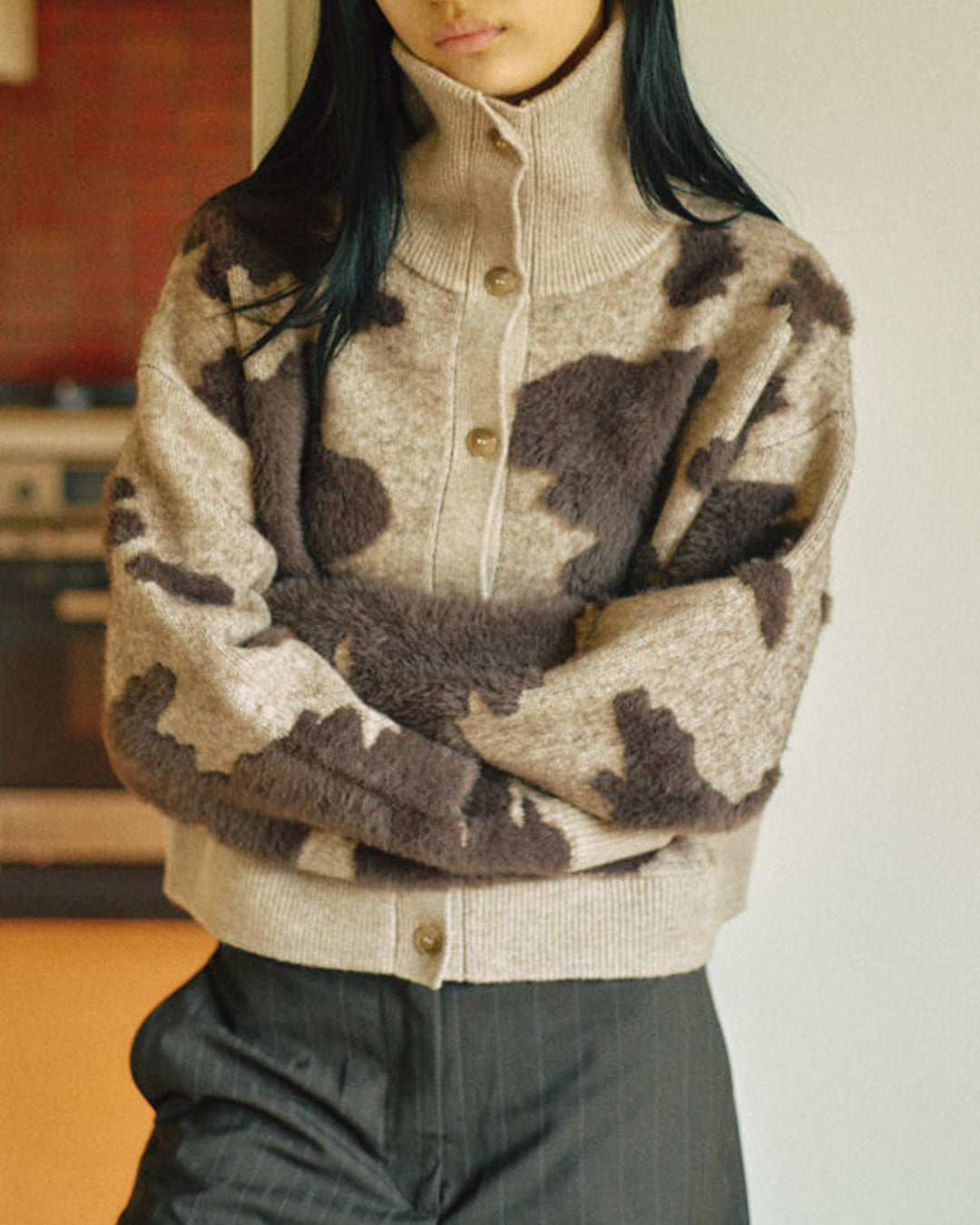 Pattern Knint Blouson -Brown- - 24