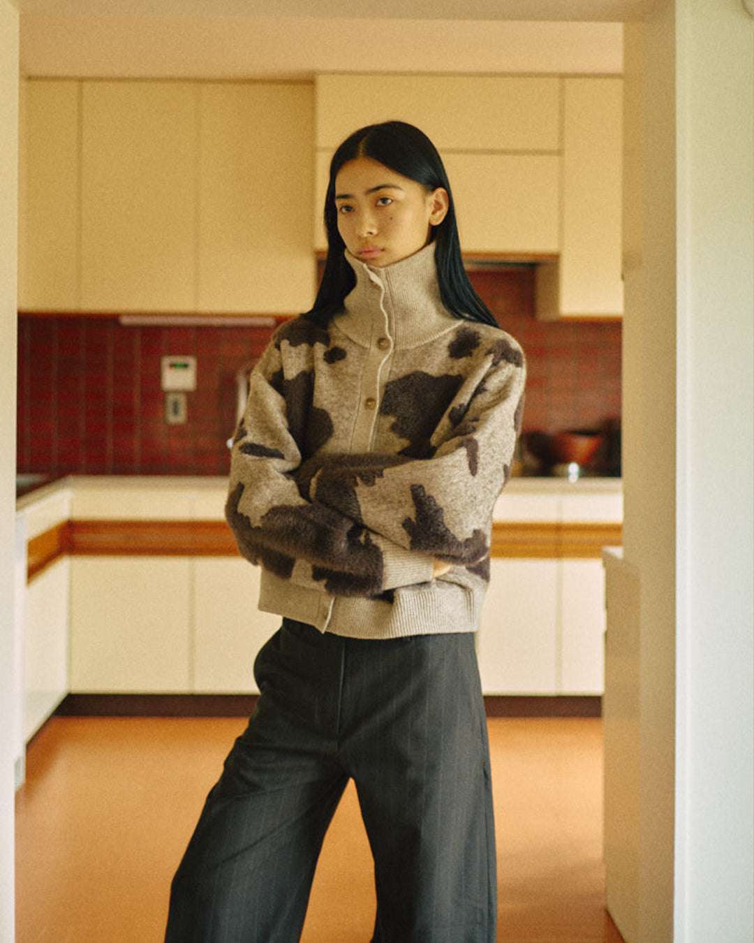 Pattern Knint Blouson -Brown- - 29