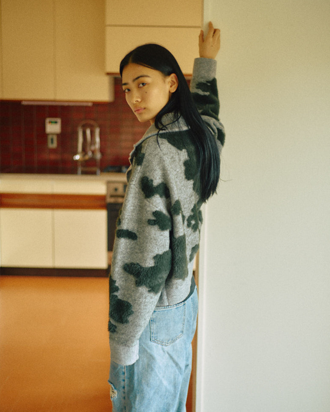 Pattern Knint Blouson -Green- - 25