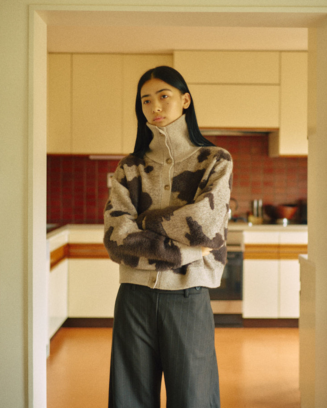 Pattern Knint Blouson -Brown- - 30