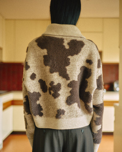 Pattern Knint Blouson -Brown- - 14