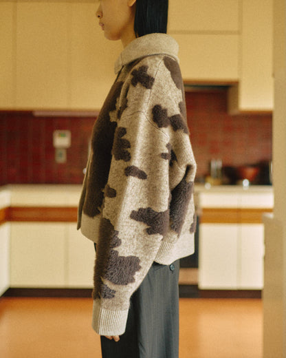 Pattern Knint Blouson -Brown- - 15