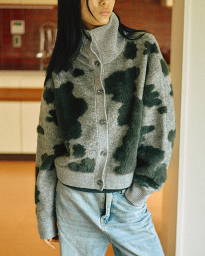 Pattern Knint Blouson -Green- - 17