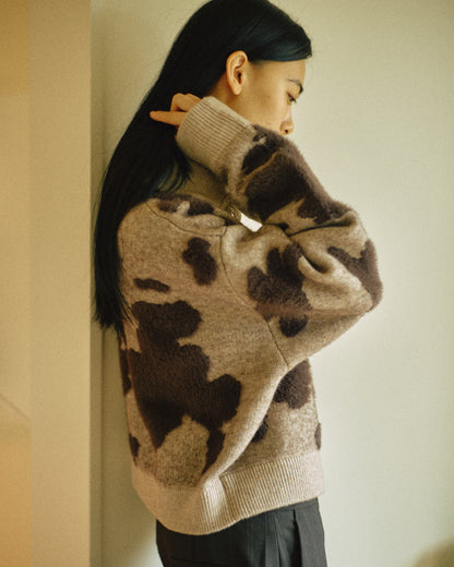 Pattern Knint Blouson -Brown- - 19