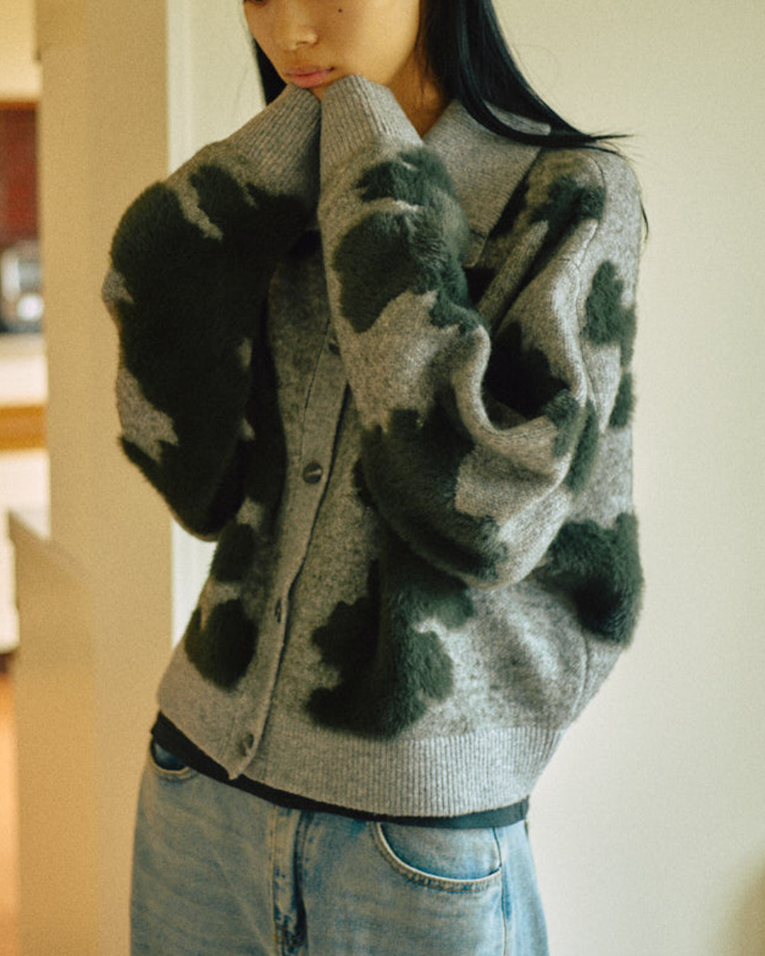 Pattern Knint Blouson -Green- - 19