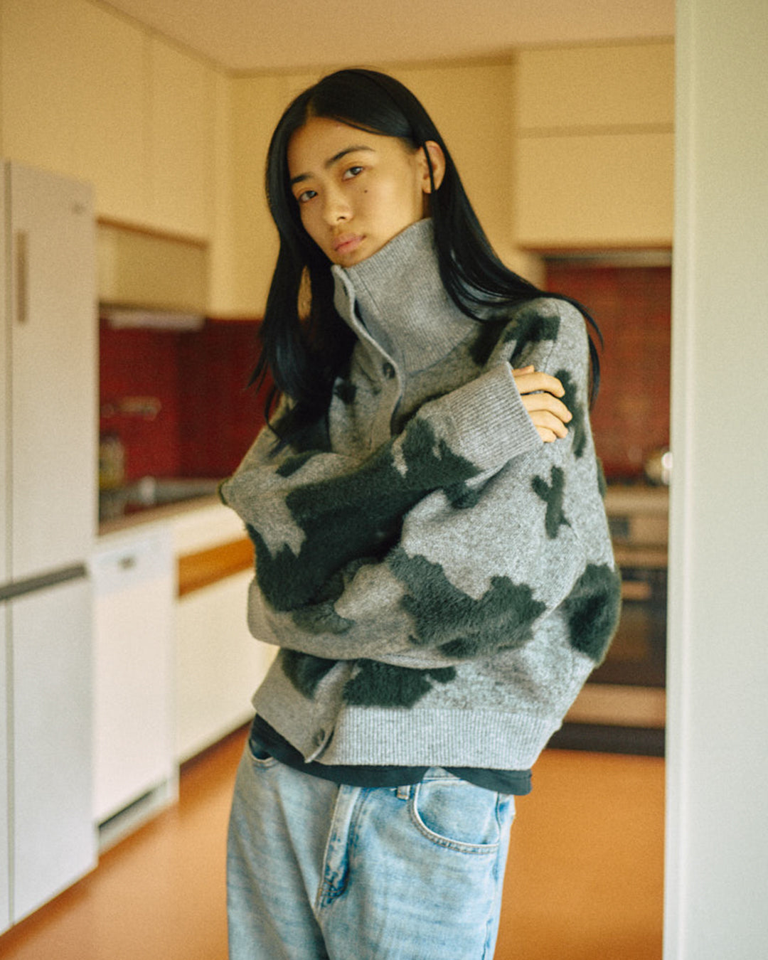 Pattern Knint Blouson -Green- - 15