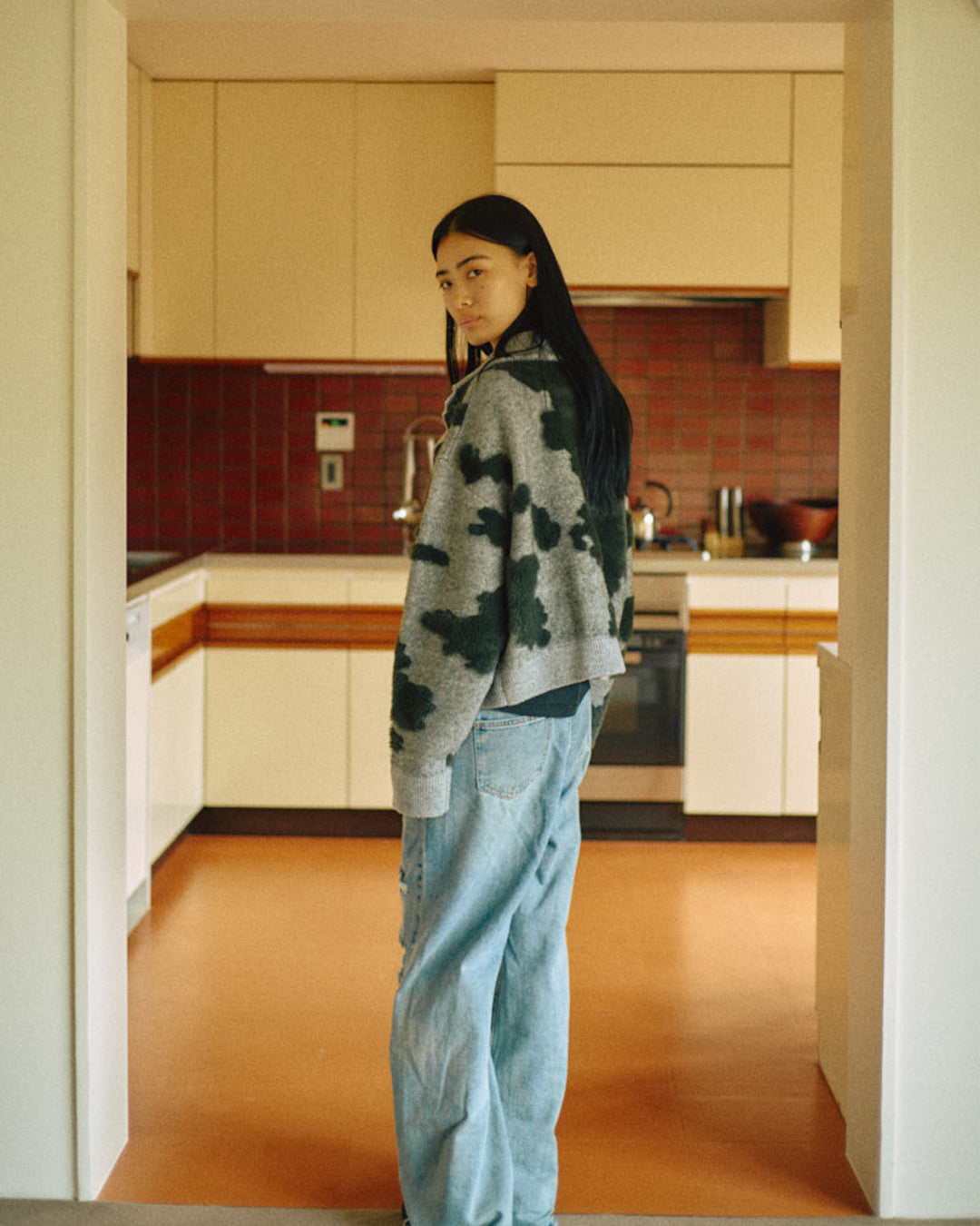 Pattern Knint Blouson -Green- - 23