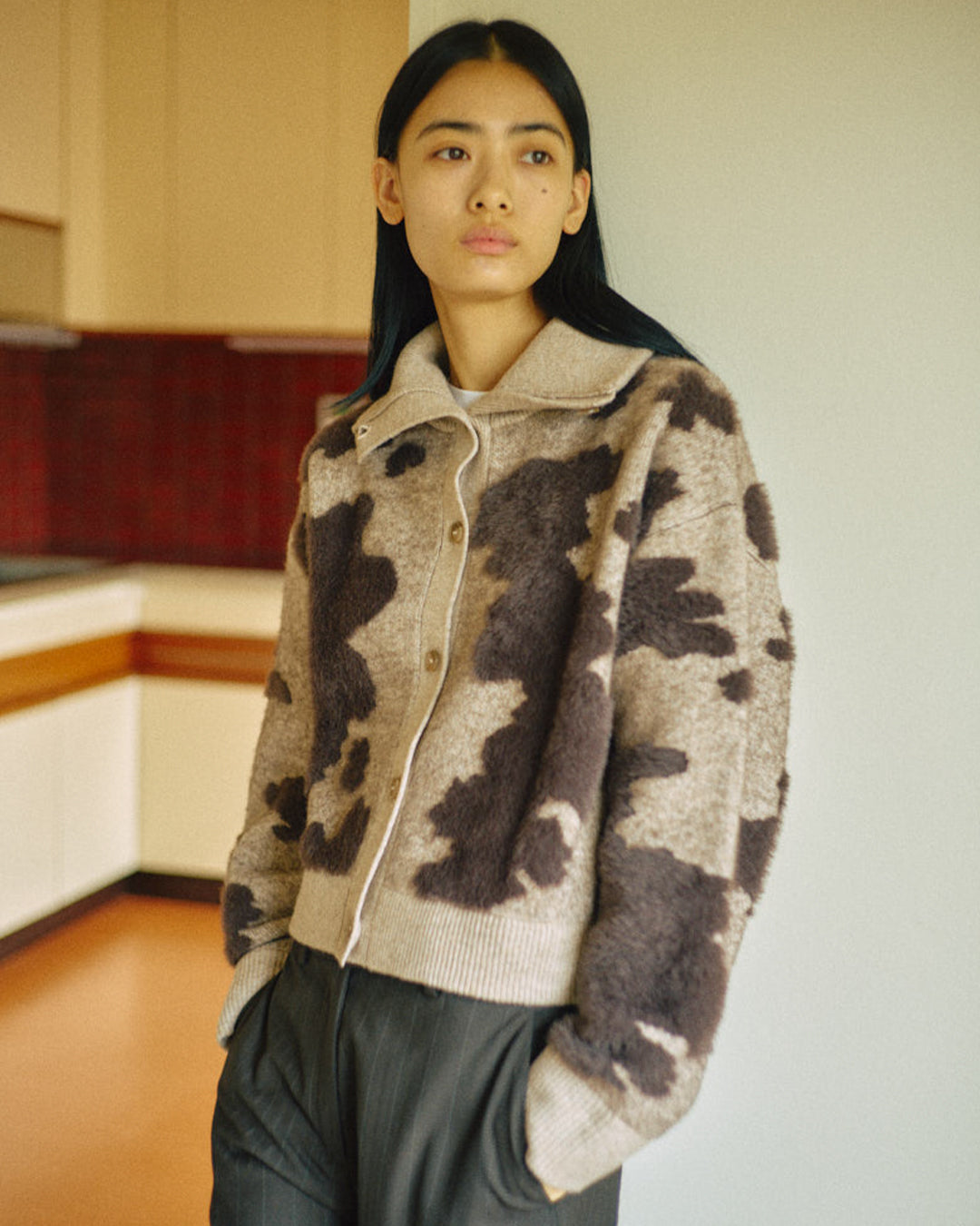 Pattern Knint Blouson -Brown- - 22