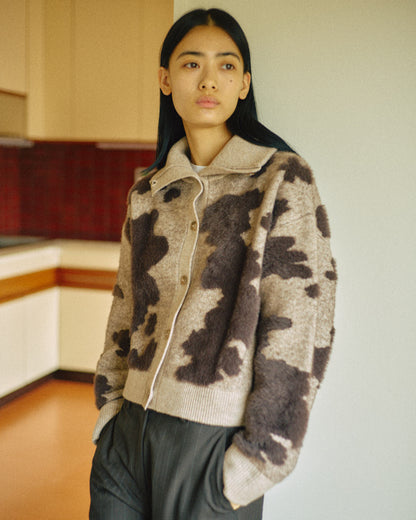 Pattern Knint Blouson -Brown- - 22