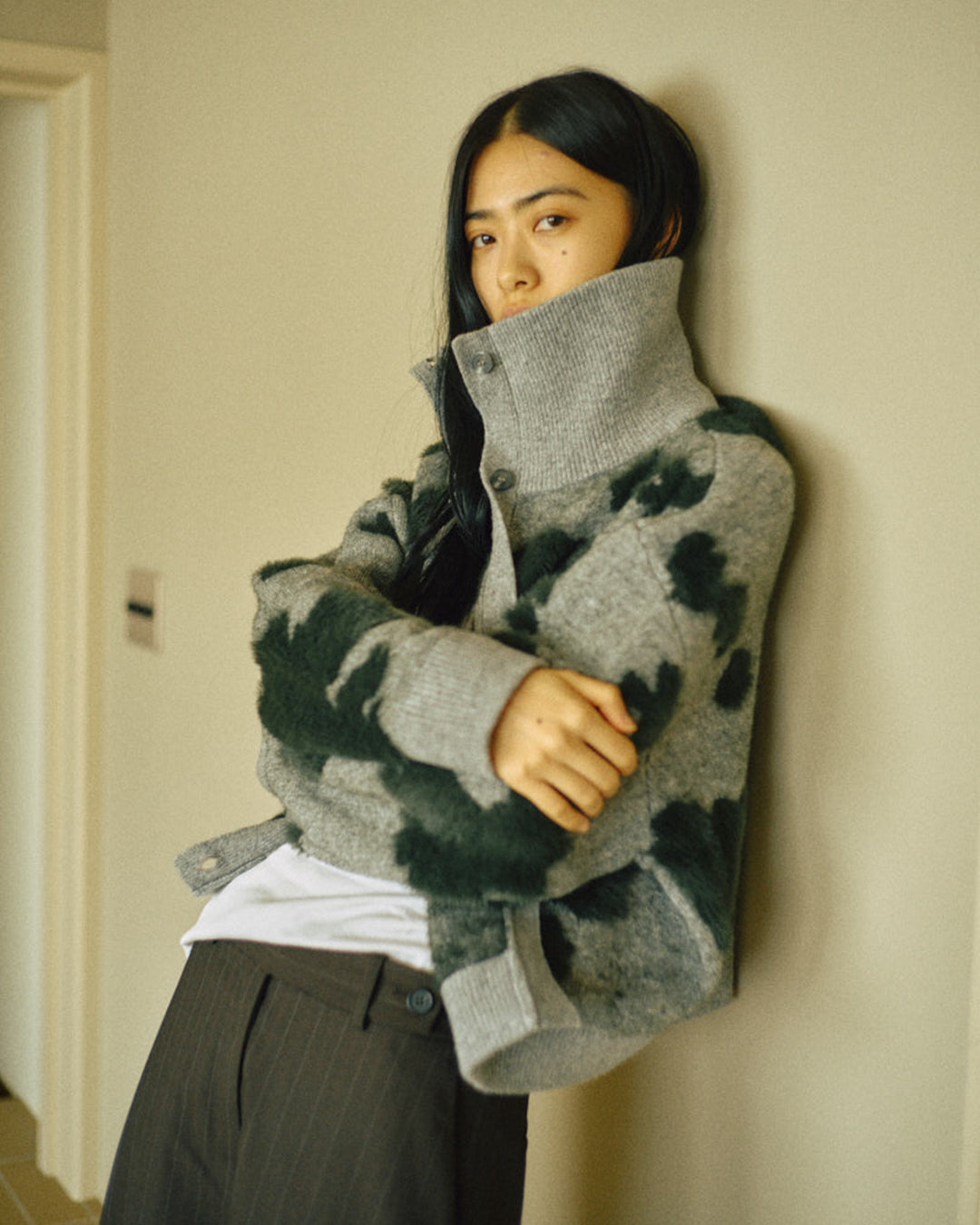 Pattern Knint Blouson -Green- - 29