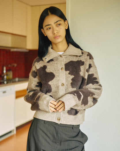 Pattern Knint Blouson -Brown- - 20