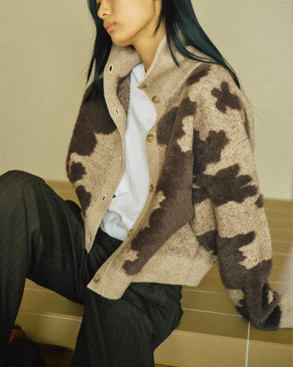 Pattern Knint Blouson -Brown- - 34
