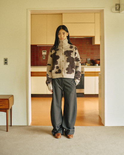 Pattern Knint Blouson -Brown- - 33