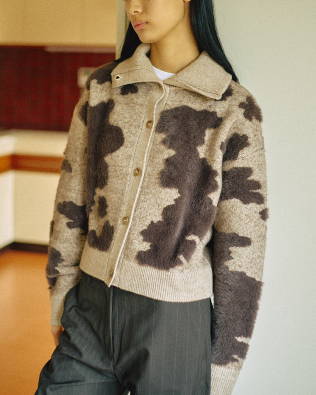 Pattern Knint Blouson -Brown- - 23