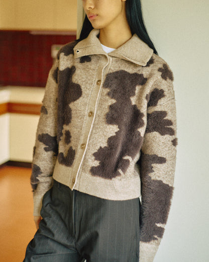 Pattern Knint Blouson -Brown- - 23