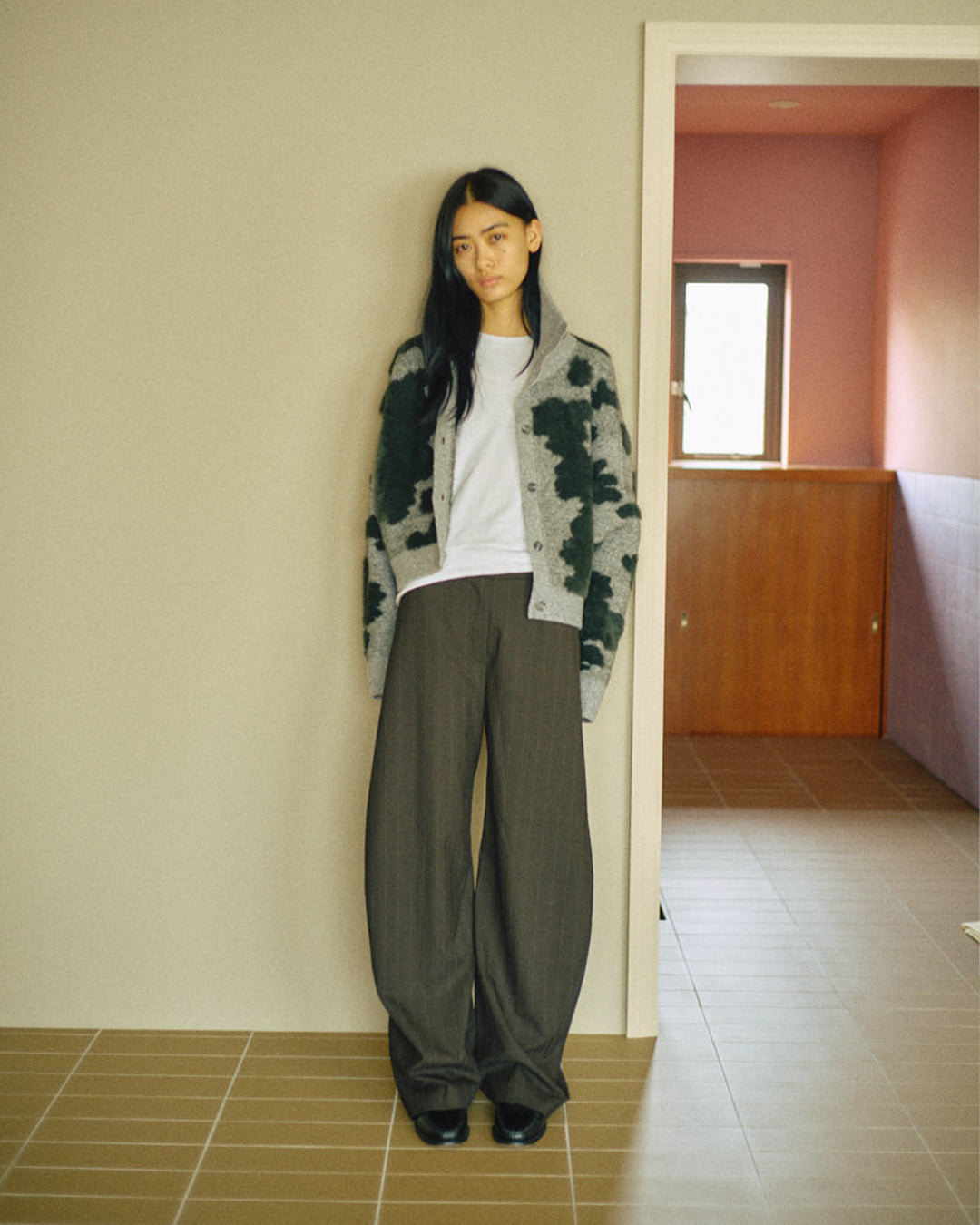 Pattern Knint Blouson -Green- - 32