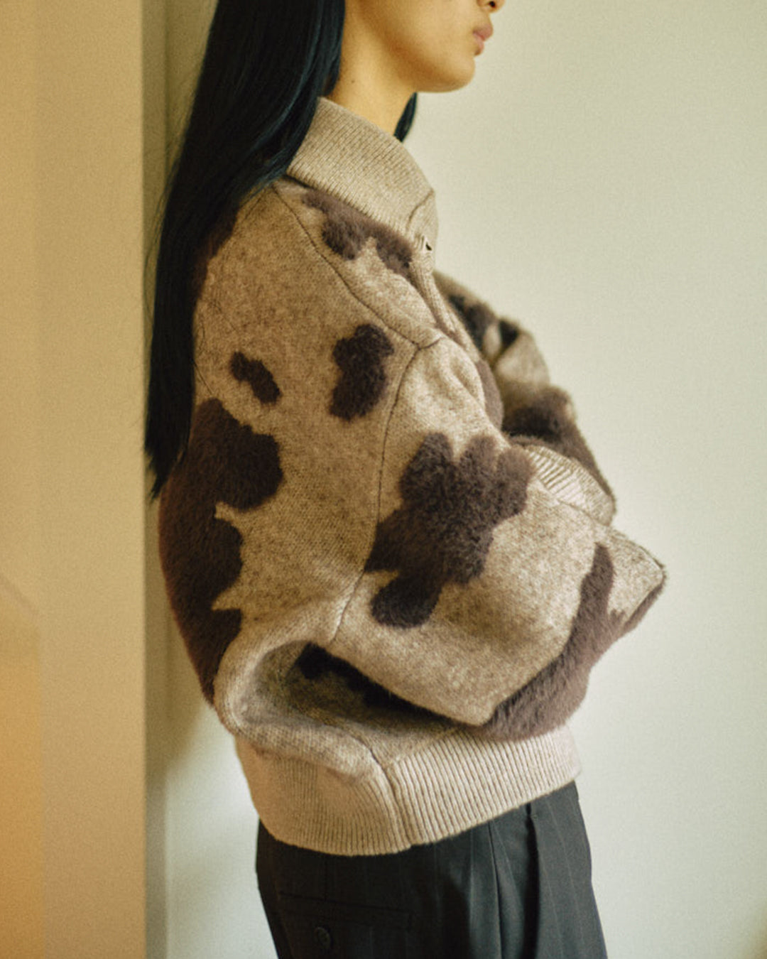 Pattern Knint Blouson -Brown- - 18