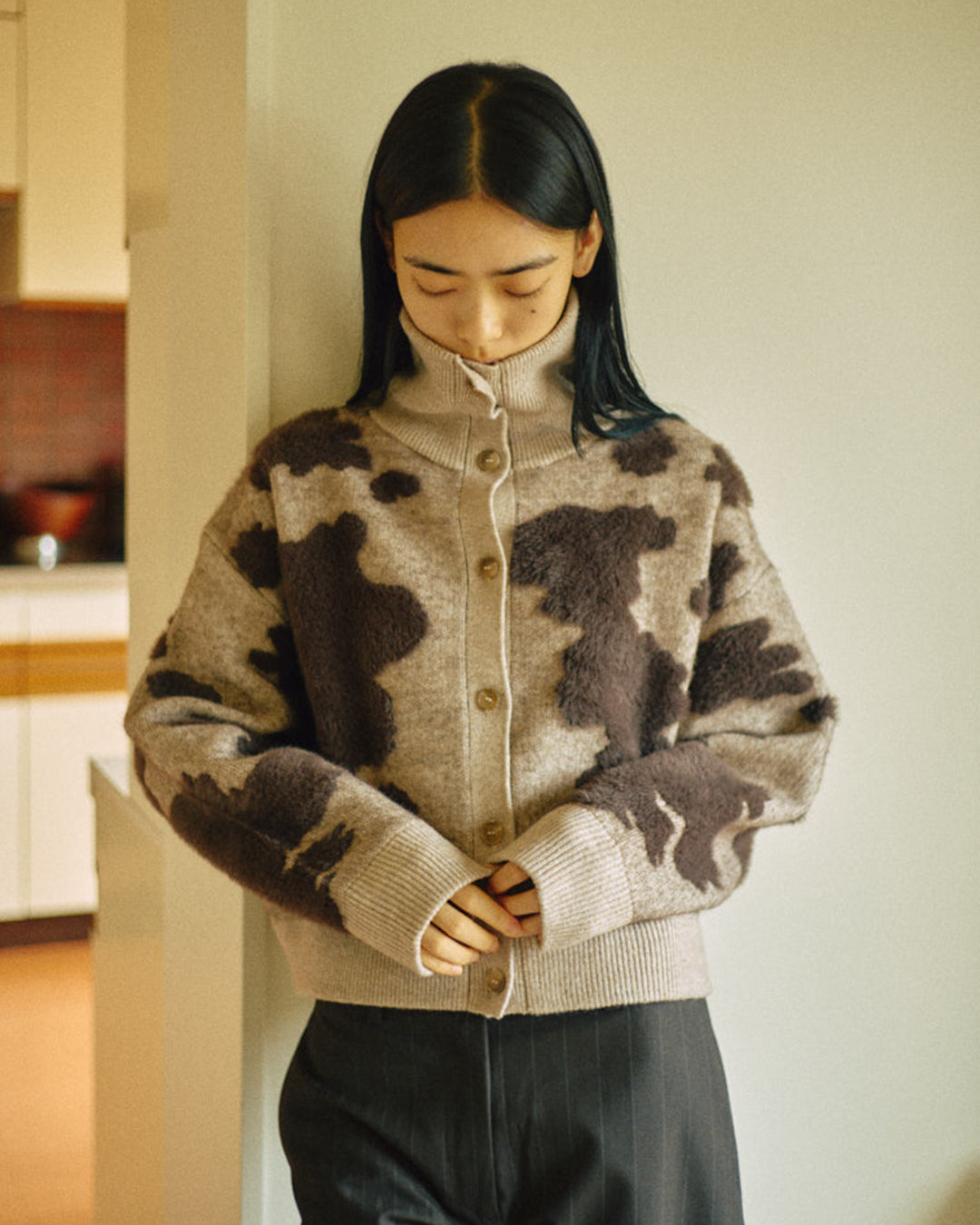 Pattern Knint Blouson -Brown- - 26